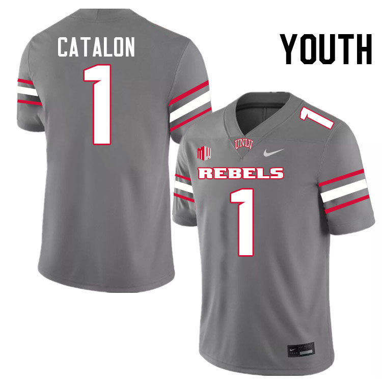 Youth #1 Jalen Catalon UNLV Rebels College Football Jerseys Stitched-Grey
